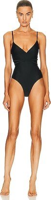 Wrap Plunge One Piece Swimsuit in Black