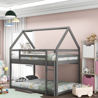 RASOO Twin Low Bunk Bed with House Frame and Secure Ladder, Crafted for Durability