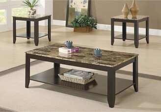 Monarch Specialties Cappuccino Marble Look Top Three Piece Table Set