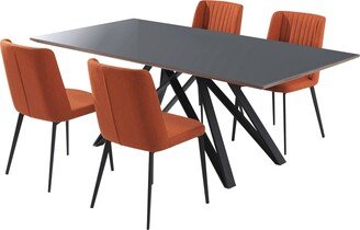 Wooden 5 Piece Dining Table with 4 Chairs, Orange