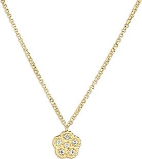 18K Yellow Gold Daisy Diamond Flower Pendant Necklace, 16-18