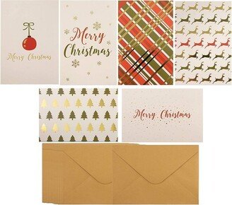 Sustainable Greetings 48-Pack Merry Christmas Holiday Greeting Card - Happy Holidays Xmas Cards in 6 Gold Foil Designs, Assorted Cards with Envelopes, 4 x 6 inches