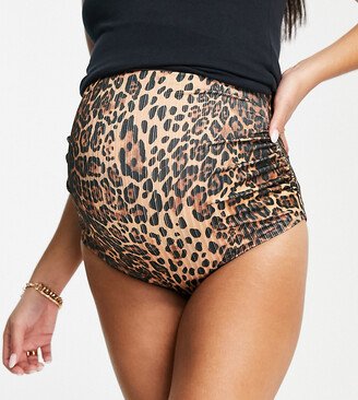 ASOS DESIGN Maternity mix and match ruched high waist bikini bottom in leopard print