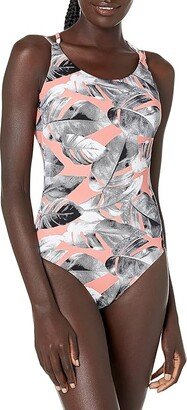 Women's Standard Pascale One Piece Swimsuit with Back Detail (Lost Coral Leaf Print) Swimsuits One Piece