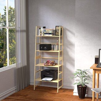 IGEMAN Natural 4 Tier Tall Bookshelf Open Ladder Shelf, 20.47''L*11.87''W*47.24''H, 12.79LBS