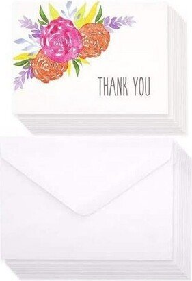 Sustainable Greetings 120-Pack White Watercolor Floral Thank You Notes Greeting Cards Bulk Sets with Envelope 5.1 x 3.7 in