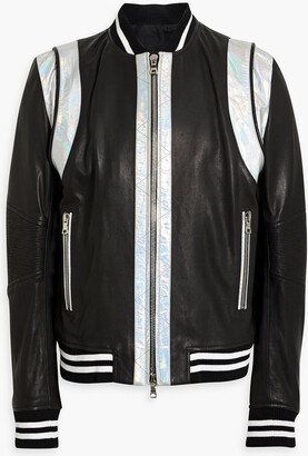 Iridescent ribbed leather bomber jacket