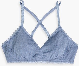 Lace-trimmed flocked stretch-mesh soft-cup triangle bra