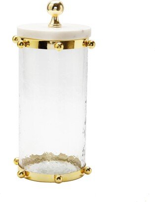 Hammered Glass Canister with Ball Design and Marble Cover Set, 2 Piece