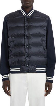 Quilted Nylon & Cotton Knit Varsity Cardigan