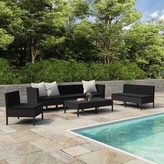 9 Piece Patio Lounge Set with Cushions Poly Rattan Black - 27.2 x 27.2 x 27.2