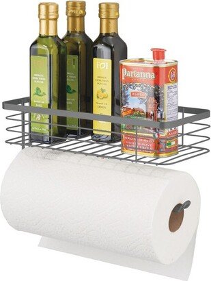 mDesign Steel Horizontal Wall Mount Paper Towel Holder - Basket, Graphite Gray