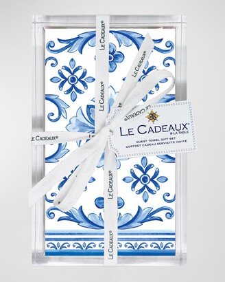 Le Cadeaux Mallorca Patterned Guest Towels Gift Set With Acrylic Holder, 15 Pack