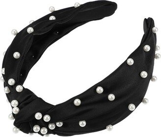 Unique Bargains Women's Faux Pearl Decor Knotted Headband 1 Pc Black