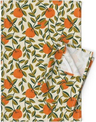 Citrus Tea Towels | Set Of 2 - Orange Orchard By Winkeltriple Classic Farm Vintage Eggshell Linen Cotton Spoonflower