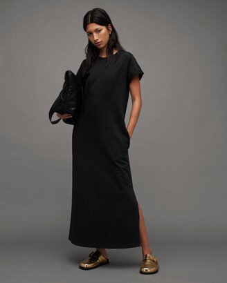 Anna Crew Neck Short Sleeve Maxi Dress - Black