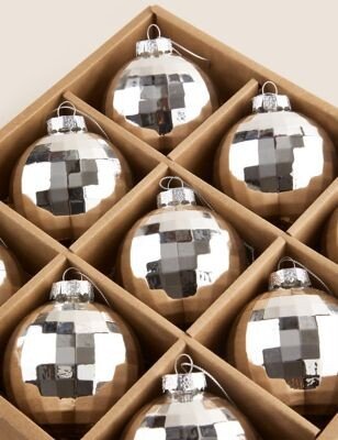 9pk Silver Shatterproof Disco Ball Baubles