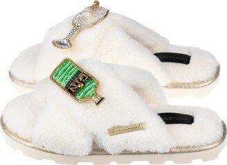 Laines London Ultralight Chic Laines Slipper Sliders With Original Gin Brooches Brooches - Cream