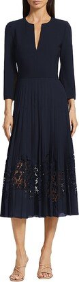 Pleated Chiffon & Lace Inset Midi-Dress