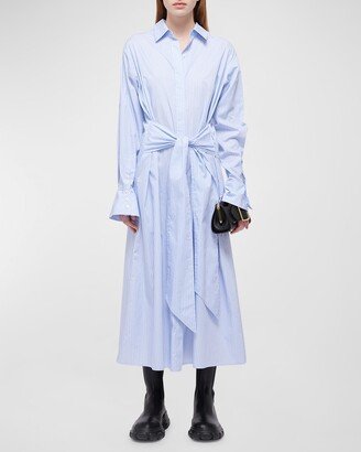 SIMKHAI Augustina Striped Long-Sleeve Tie-Waist Midi Shirtdress