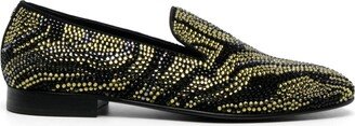 Crystal-Embellished Zebra-Stripe Slippers