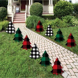 Big Dot Of Happiness Holiday Plaid Trees - Lawn Decor - Outdoor Christmas Party Yard Decor - 10 Pc