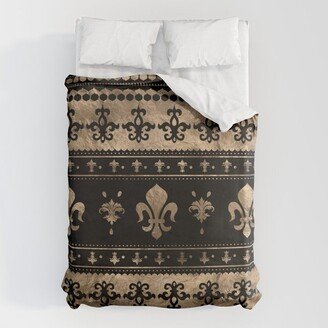 Luxury black and gold Fleur-de-lis ornament Duvet Cover