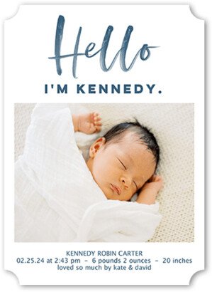 Birth Announcements: Hello Script Birth Announcement, Blue, 5X7, Pearl Shimmer Cardstock, Ticket