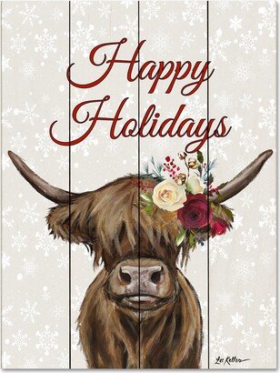 Holiday Cow Wall Decor, Christmas Highland Art On Wood, Wood