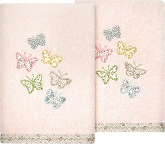 Linum Home Textiles Turkish Cotton Mariposa Embellished Hand Towel Set, 2 Piece