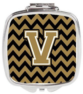 CJ1050-VSCM Letter V Chevron Black & Gold Compact Mirror, 3 x 0.3 x 2.75 in.