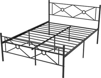 Tangkula Full Size Metal Platform Bed Frame w/ Headboard Mattress Foundation Black