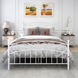 Metal bed frame platform mattress foundation with headboard and footrest, heavy duty and quick assembly