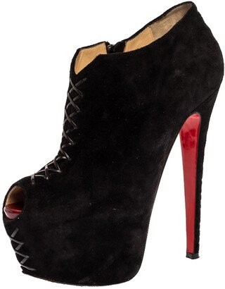 Black Suede Recouzetta Peep Toe Platform Ankle Boots Size 39.5