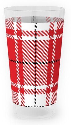 Outdoor Pint Glasses: Tartan - White And Red Outdoor Pint Glass, Red