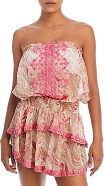 Mick Embellished Strapless Mini Dress Swim Cover-Up