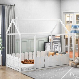 Kids Wooden Bed House Bed Frame with Fence