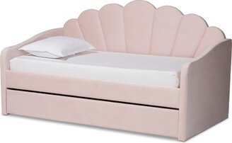 Timila Modern Velvet Upholstered Daybed with Trundle-Light Pink