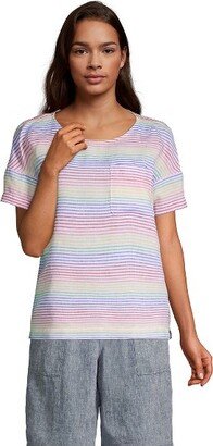 Women's Linen Short Sleeve T-Shirt Top - Small - Rainbow Stripes