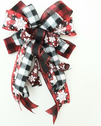 Christmas Bow, Buffalo Plaid Lantern Wreath Snowflake Tree Topper Bow