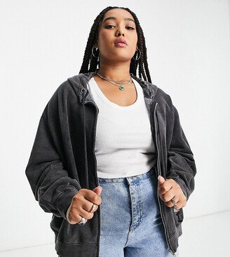 Daisy Street Plus oversized zip hoodie in washed black