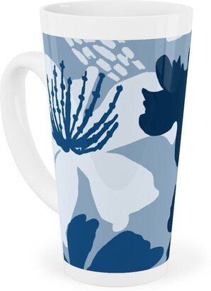 Mugs: Barely Blue Floral Tall Latte Mug, 17Oz, Blue