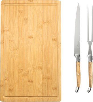 Connoisseur Laguiole Carving Knife and Fork and Bamboo Cutting Board with Moat, Set of 2