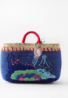 Undercover Crocheted-overlay Palm Basket Bag