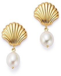 Cultured Freshwater Pearl Shell Drop Earrings in 14K Yellow Gold - 100% Exclusive