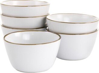 Flat, Raised Rim, Gold-Tone Trim Alejandro 6 Piece Stoneware Bowl Set, Service for 6