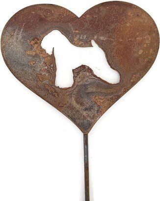 Soft Coated Wheaten Terrier Dog Rustic Metal Heart Garden Stake Pet Memorial 21 To 28 Inches Tall