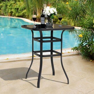 Nuu Garden Outdoor 32 Inch Square Bar Table with Silk Screen Glass Tabletop