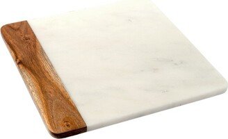 Lexi Home Marble Collection 12 in. Square Cutting Board - White and Wood