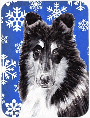 SC9774LCB Black And White Collie Large Size Winter Snowflakes Glass Cutting Board